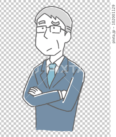 Middle-aged man thinking with folded arms Middle-aged man thinking with folded arms 102001129