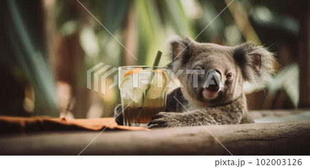 koala is on summer vacation at seaside resort and relaxing on summer beach 102003126