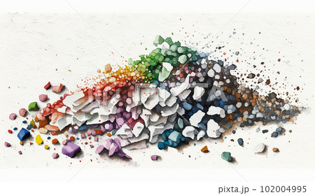 「マイクロプラスチック」の水彩画：環境問題を訴えるために作成