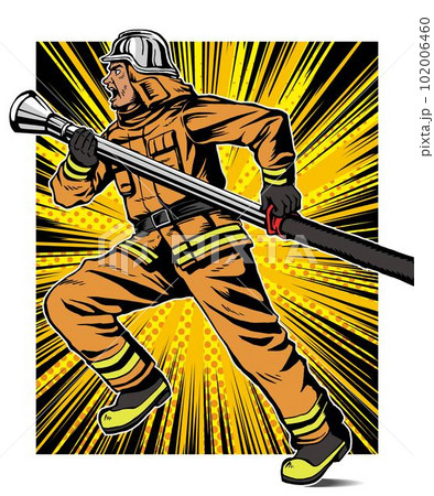 アメコミ風 日本人 男性 消防士 レスキュー ビジネス男性 カラー 背景あり アメコミ風 日本人 男性 消防士 レスキュー ビジネス男性 カラー 背景あり 102006460