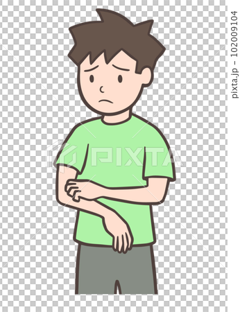 男人用皮膚瘙癢抓手臂,簡單 男人用皮膚瘙癢抓手臂,簡單 102009104