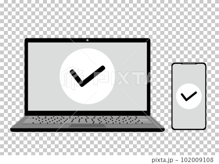 Monochrome illustration of application completion with laptop and smartphone Monochrome illustration of application completion with laptop and smartphone 102009108