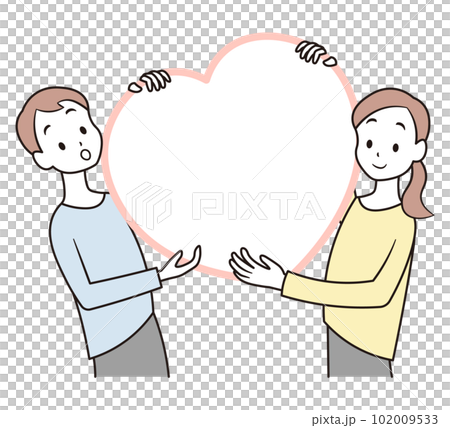 Illustration material of a couple holding a heart balloon 102009533