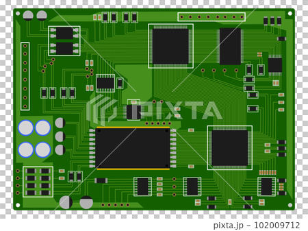 電子部品が集まった電子基板のイメージイラスト 電子部品が集まった電子基板のイメージイラスト 102009712