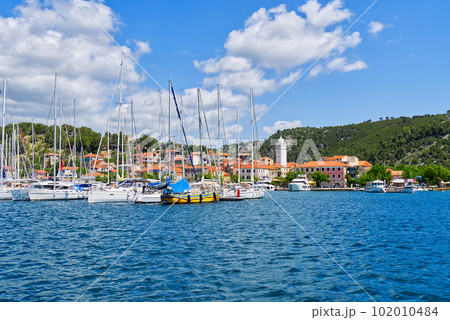 Skradin, Croatia. View on the Skradin and yachts in Krka national park in Croatia 102010484