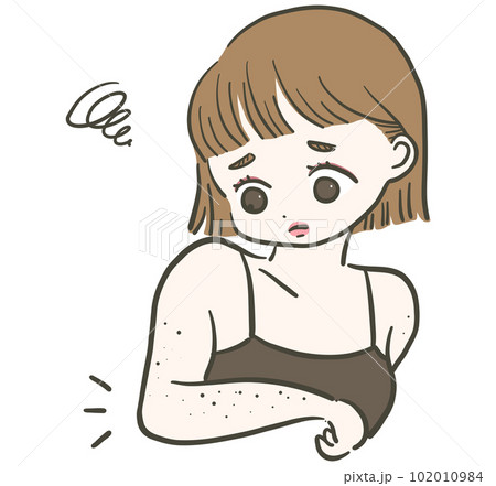 腕のムダ毛に悩む若い女性 腕のムダ毛に悩む若い女性 102010984