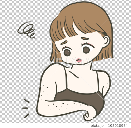 腕のムダ毛に悩む若い女性 腕のムダ毛に悩む若い女性 102010984