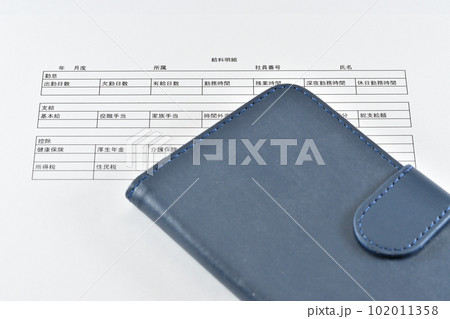 スマホと給料明細でデジタル給与のイメージ 102011358