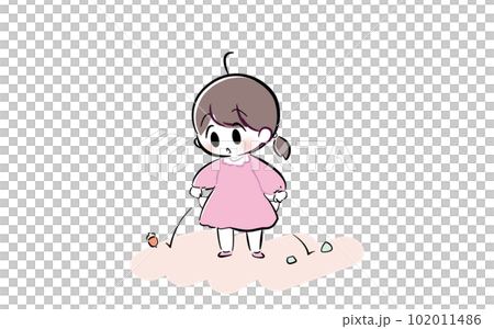 Illustration of a child with an acorn coming out of his pocket 102011486