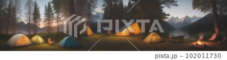 森の中のキャンプの風景 テント ソロキャンプ ワイドサイズ 森の中のキャンプの風景 テント ソロキャンプ ワイドサイズ 102011730