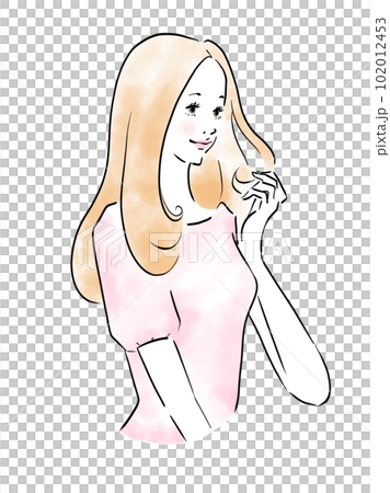 長發女性撫摸頭髮 102012453