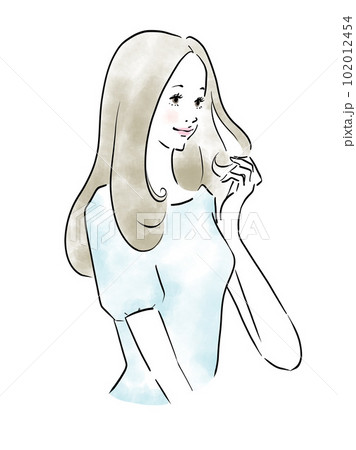 髪を触るロングヘアの女性 髪を触るロングヘアの女性 102012454