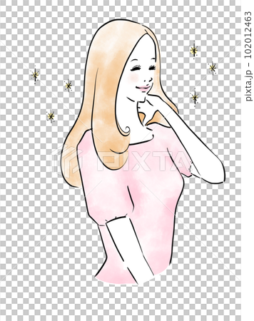 接觸她美麗的頭髮的長發婦女 接觸她美麗的頭髮的長發婦女 102012463