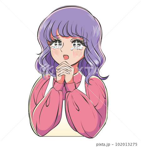 ファンシー80s少女まんがベクターイラスト・感激する女の子 ファンシー80s少女まんがベクターイラスト・感激する女の子 102013275
