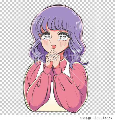 ファンシー80s少女まんがベクターイラスト・感激する女の子 ファンシー80s少女まんがベクターイラスト・感激する女の子 102013275