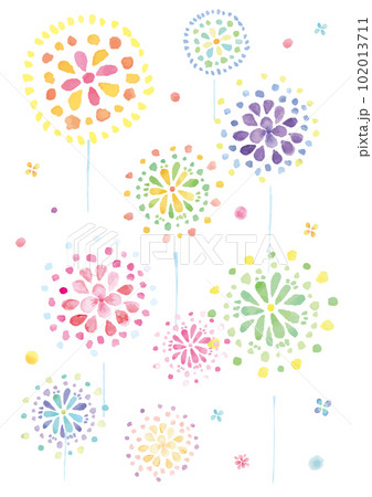 水彩手描きの複数の花火のイラスト-縦型 水彩手描きの複数の花火のイラスト-縦型 102013711
