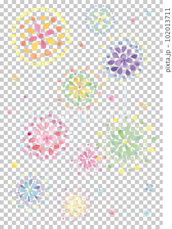 水彩手描きの複数の花火のイラスト-縦型 水彩手描きの複数の花火のイラスト-縦型 102013711