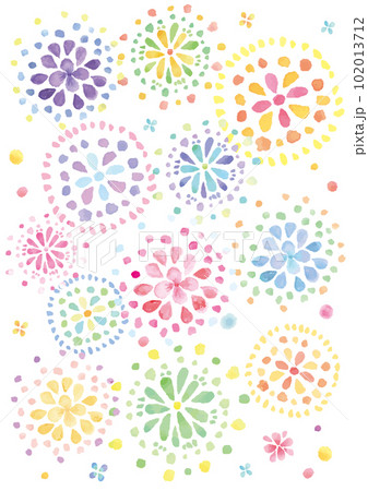 水彩手描きのたくさんの花火のイラスト-縦型 102013712