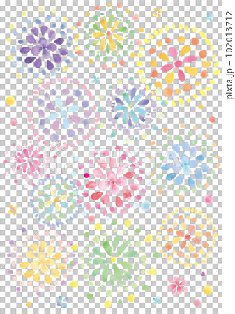 水彩手描きのたくさんの花火のイラスト-縦型 102013712