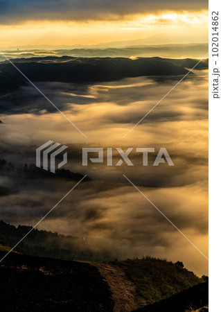 大観峰の雲海と草紅葉　朝風景　【熊本県阿蘇市】 102014862