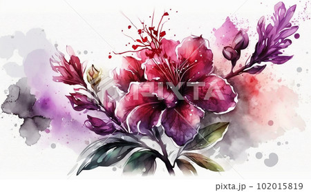 つつじの花の水彩画