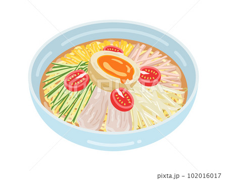 皿に盛り付けられた、冷やし中華のイラスト 102016017