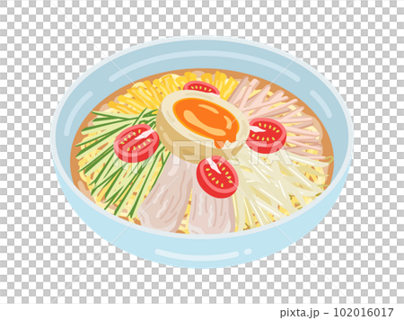 Illustration of chilled Chinese noodles served on a plate 102016017