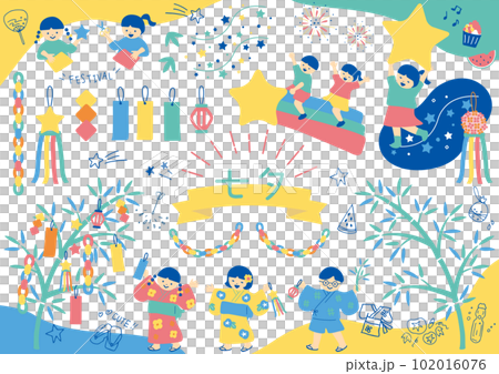 七夕を楽しむ子供たち 七夕を楽しむ子供たち 102016076