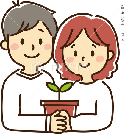 二人で植木鉢を持つカップル 二人で植木鉢を持つカップル 102016087