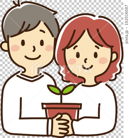 二人で植木鉢を持つカップル 二人で植木鉢を持つカップル 102016087