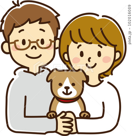 笑顔のカップルと犬のイラスト素材 [102016089] - PIXTA