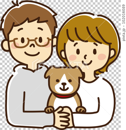 カップルと犬のイラストアート 笑顔のカップルと犬のイラスト素材 [102016089] - PIXTA