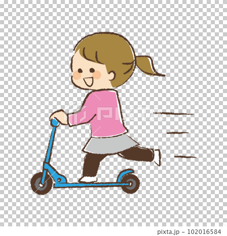 キックボードに乗っている女児 キックボードに乗っている女児 102016584
