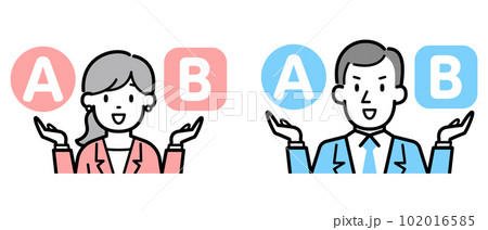 AとBを比較するビジネスマンとビジネスウーマン AとBを比較するビジネスマンとビジネスウーマン 102016585