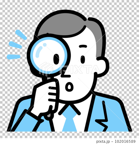 Illustration of a businessman looking through a magnifying glass 102016589