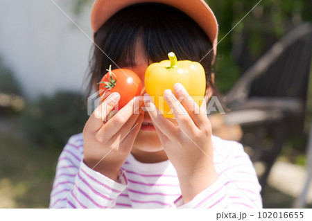 野菜を持つ女の子の写真 102016655