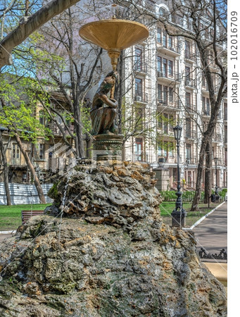 Fountain in the Palais Royal square in Odessa, Ukraine 102016709