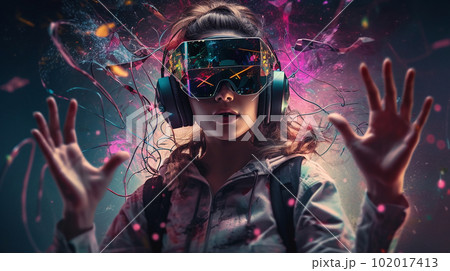 VR・メタバース・仮想空間・仮想現実・バーチャルリアリティをする女性(Generative AI) VR・メタバース・仮想空間・仮想現実・バーチャルリアリティをする女性(Generative AI) 102017413