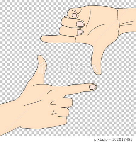 The gesture of a camera that takes a picture by hand. high cheese. 102017483