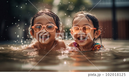 夏のプールで遊ぶ子供(AI画像) 102018125