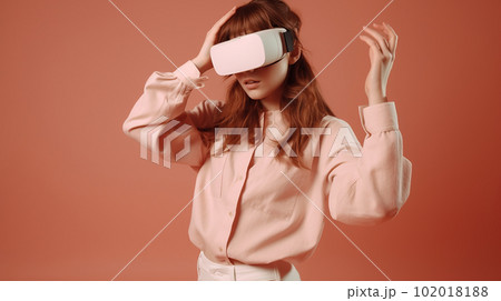 VR・メタバース・仮想空間・仮想現実・バーチャルリアリティをする女性（Generative AI） 102018188