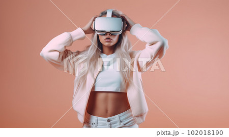VR・メタバース・仮想空間・仮想現実・バーチャルリアリティをする女性（Generative AI） 102018190