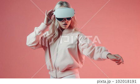 VR・メタバース・仮想空間・仮想現実・バーチャルリアリティをする女性（Generative AI） 102018191