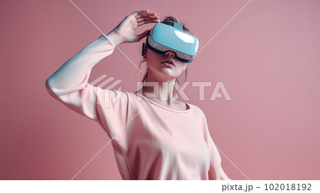 VR・メタバース・仮想空間・仮想現実・バーチャルリアリティをする女性（Generative AI） 102018192