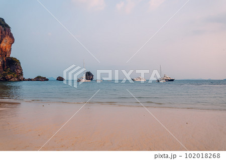 Aerial view of beach at sunset ,Railay beach, Krabi province 102018268