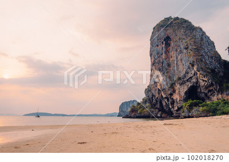 Aerial view of beach at sunset ,Railay beach, Krabi province 102018270
