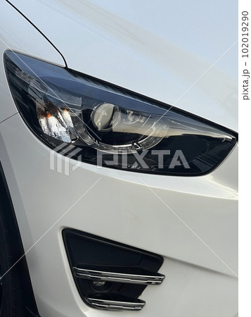 白い車のフロント　大阪府茨木市中央通り 102019290