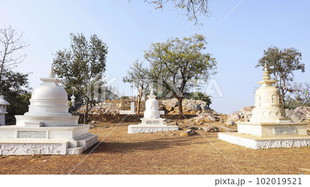 Three Small Stupas near Vishwa Shanti Stupa, Rajgir, Nalanda, Bihar .. 102019521