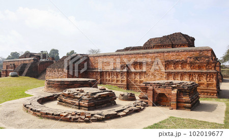 Ruins of Chaityas in the Complex of Nalanda University, Rajgir, Nalanda, Bihar.. 102019677
