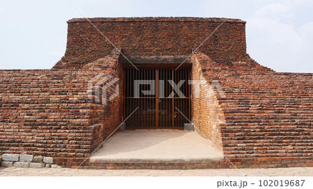 Rear View of Chaityas in the Nalanda University Complex, Rajgir, Nalanda, Bihar 102019687